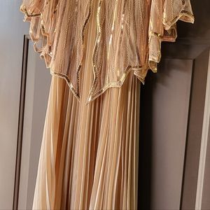 Ellames champagne party dress  cape, hose, mask, fascinator. Sz L